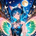夜の蝶ネコ耳の青髪ちゃん 2枚目