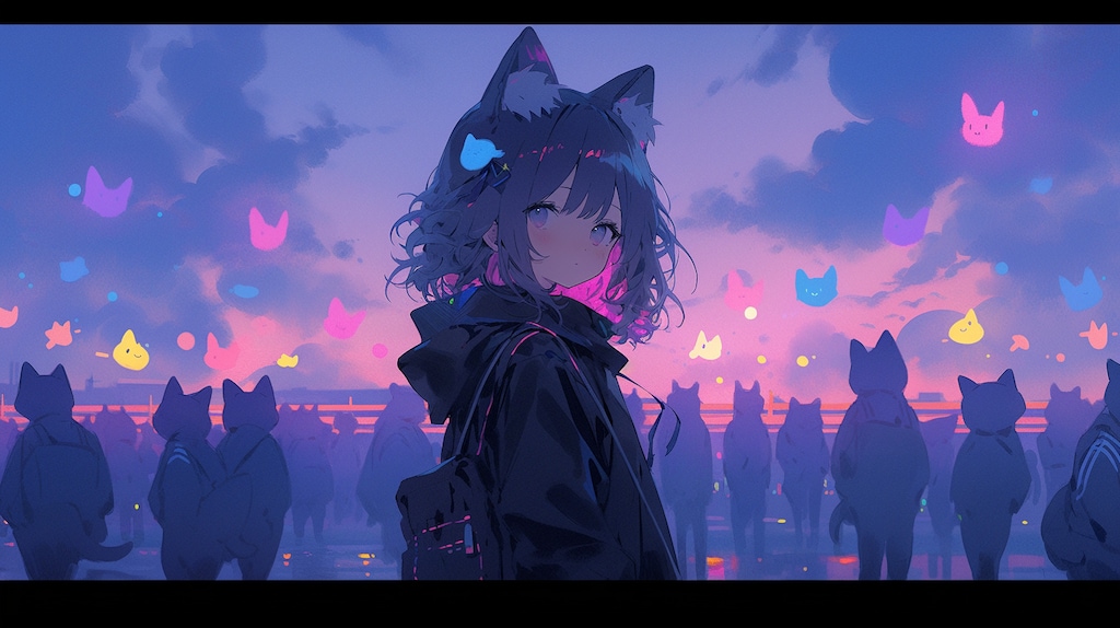 幻の猫影に包まれる少女
