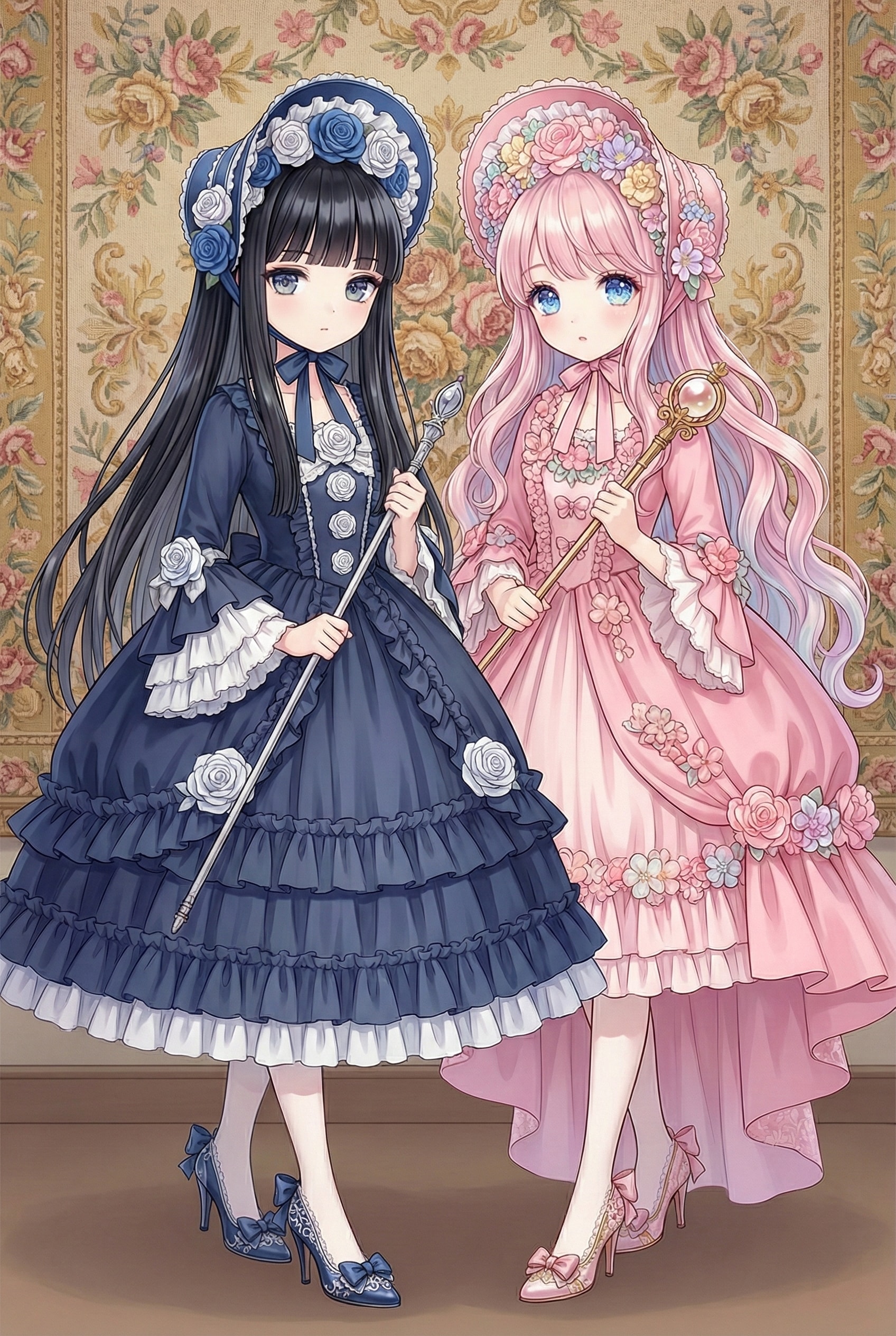 薔薇の杖を携えた蒼と桃の姫 | の人気AIイラスト・グラビア