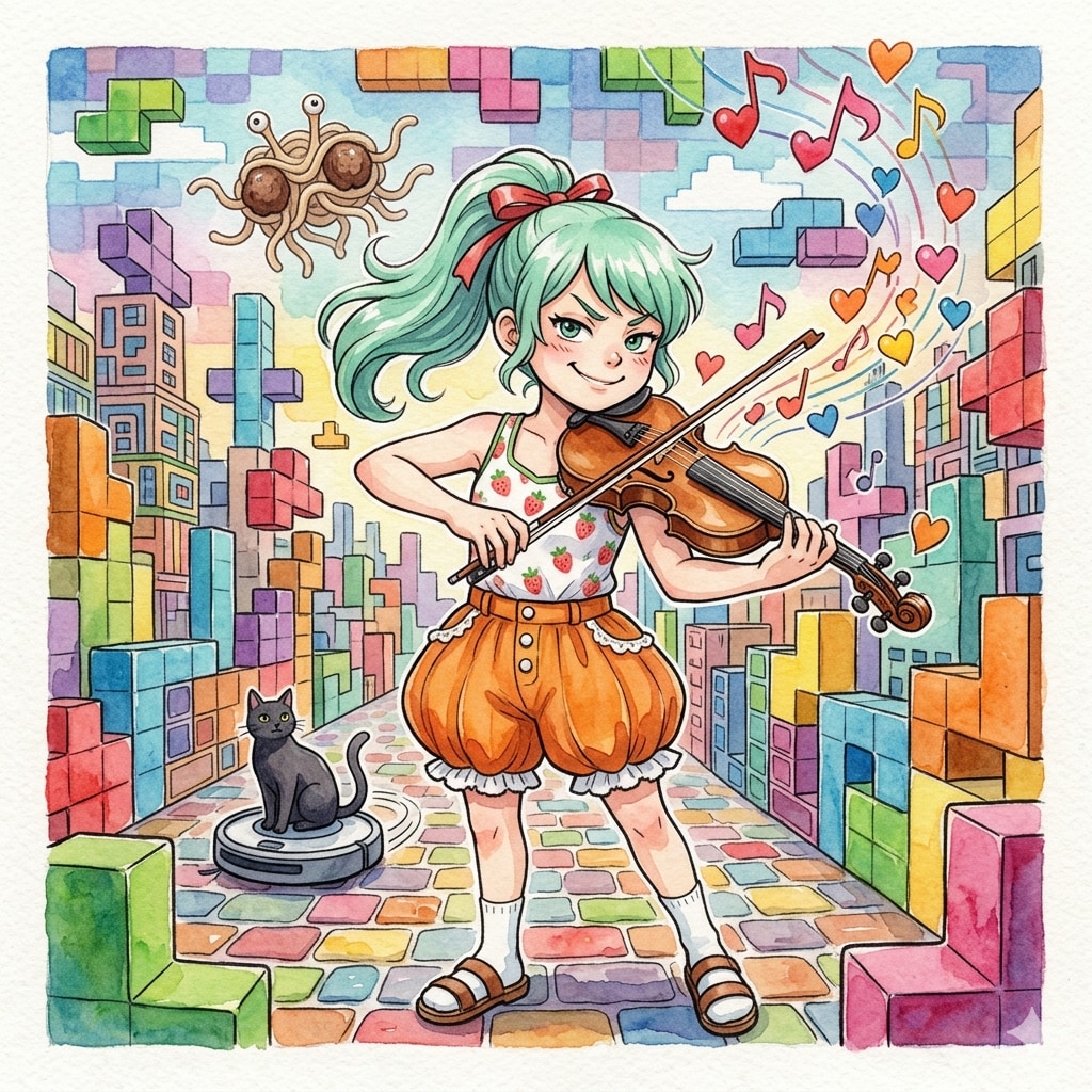 バイオリンを弾く緑髪ちゃん