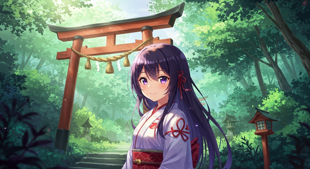 鳥居に佇む巫女さん