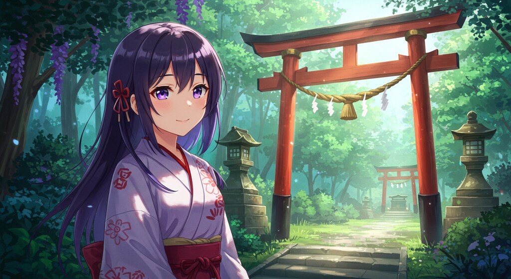 鳥居に佇む巫女さん