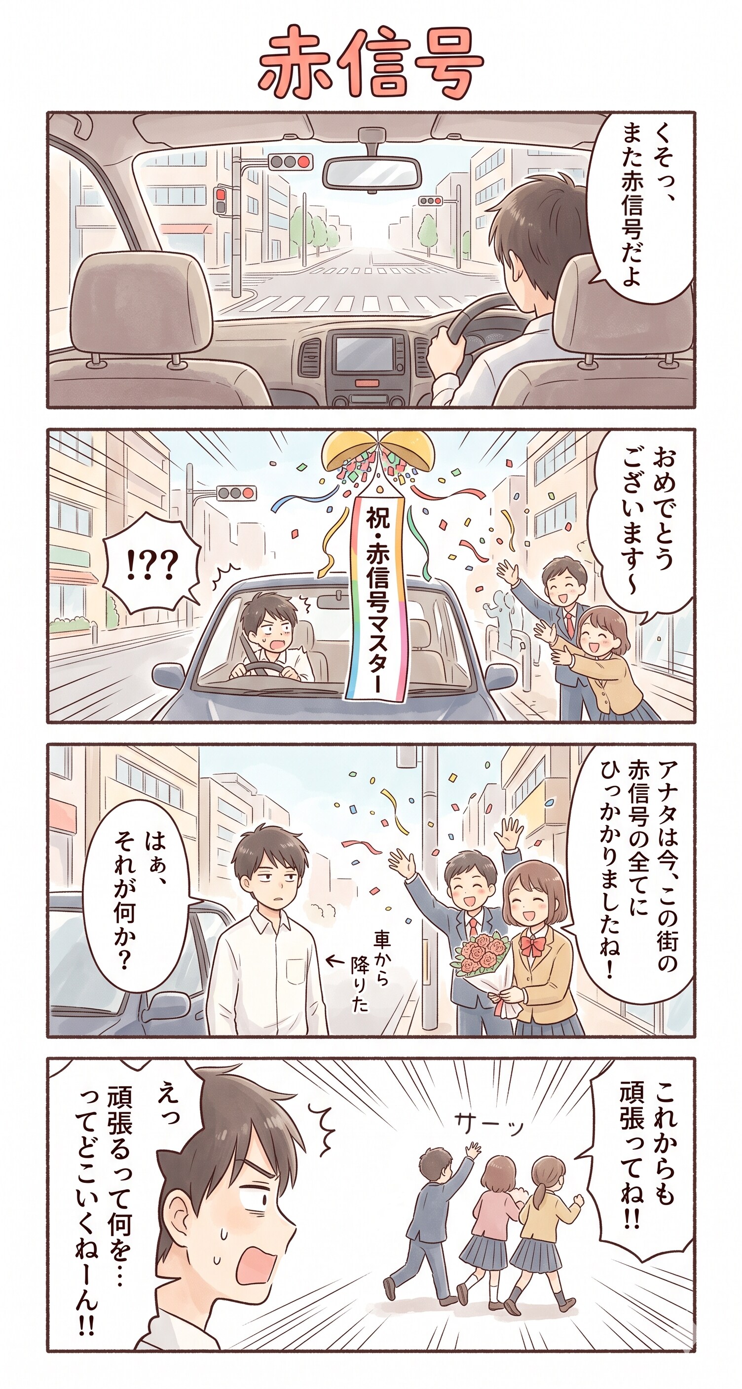#81 ゆる日常4コマ「赤信号」 | の人気AIイラスト・グラビア