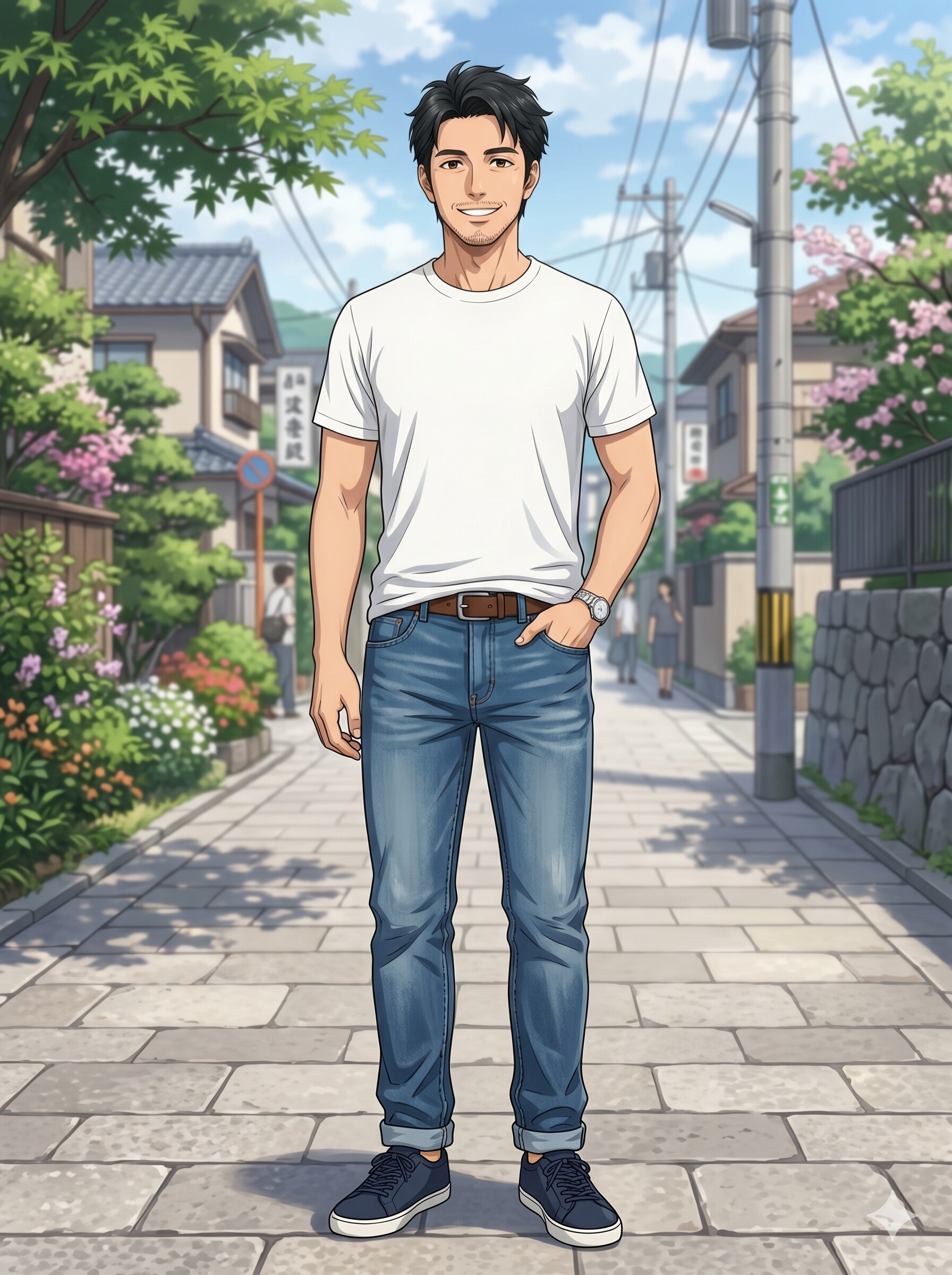 白Tデニムの男性