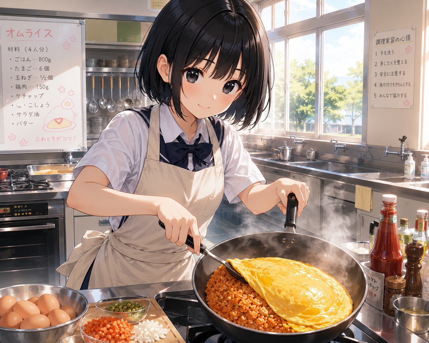 調理実習中の女の子