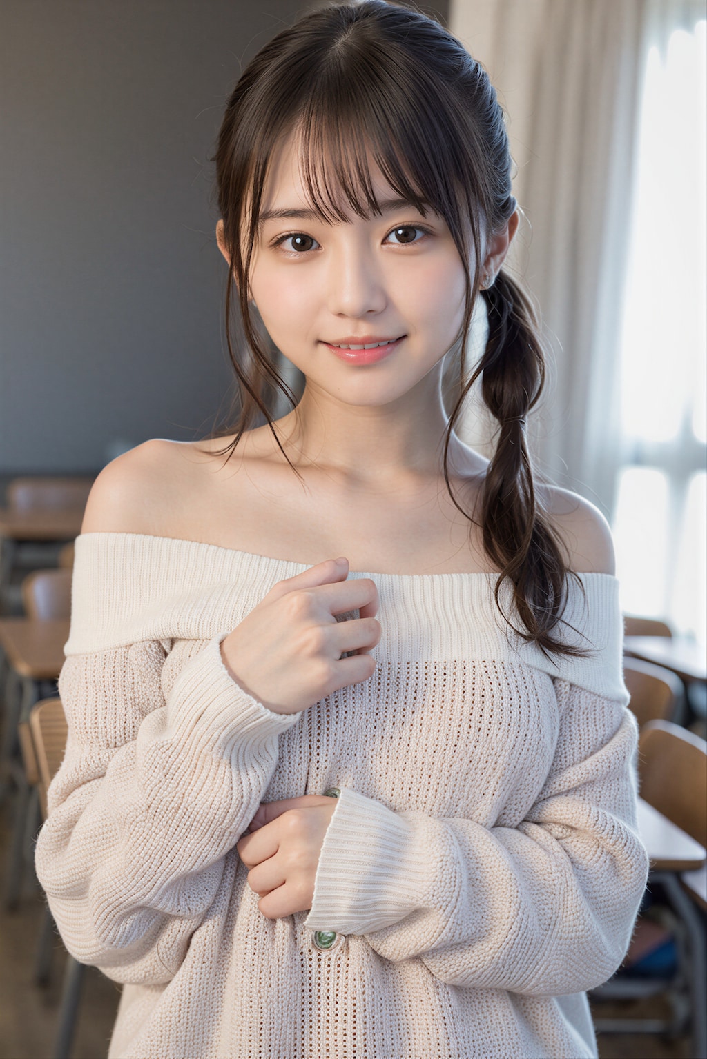 夏のオフショルセーター 2
