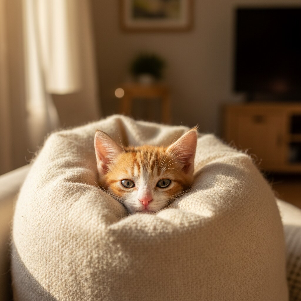 クッションに埋もれる猫