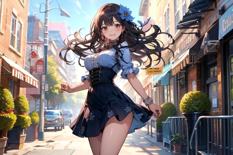 街角の黒髪TOPAZ美女 | の人気AIイラスト・グラビア