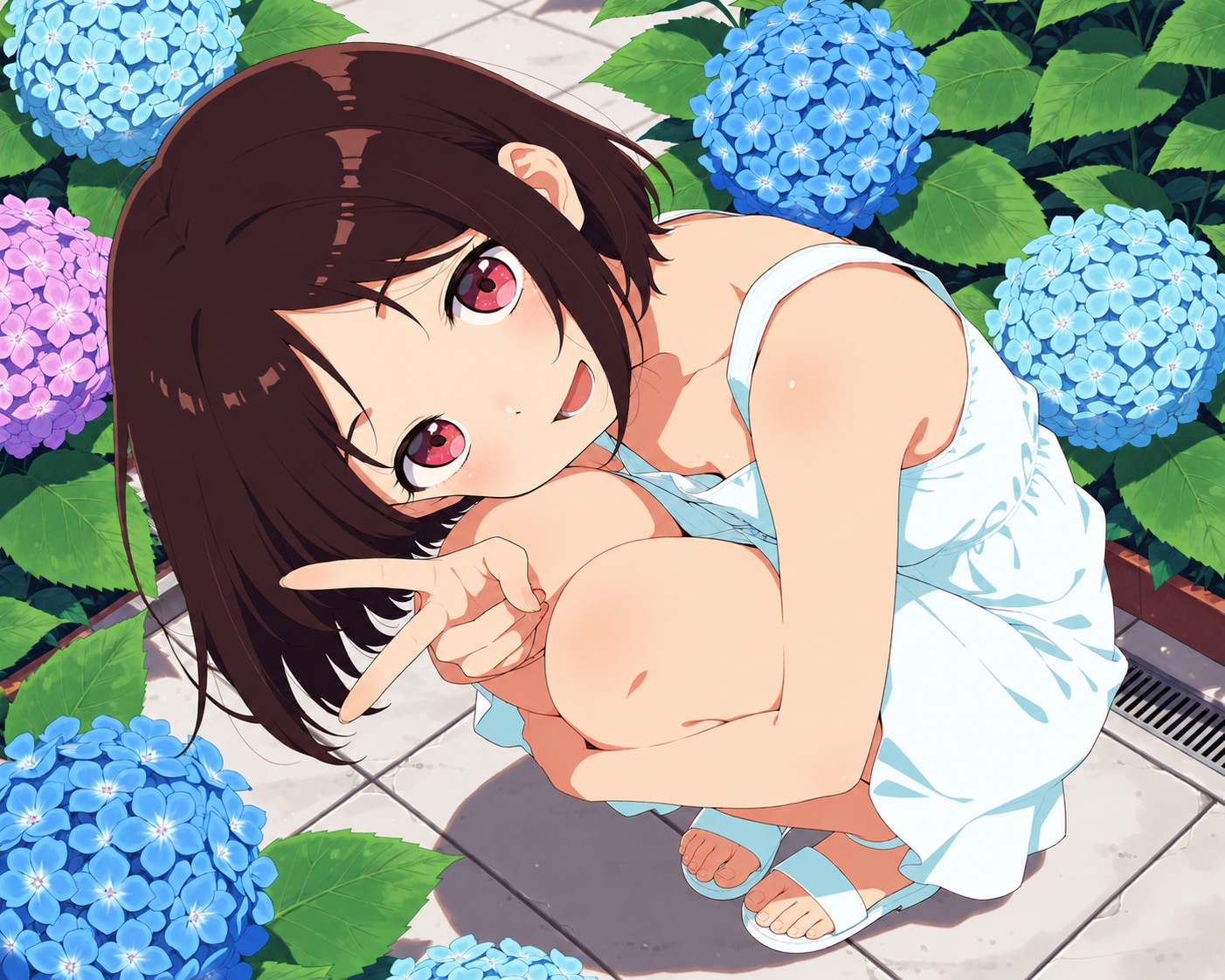 紫陽花と一緒に撮影