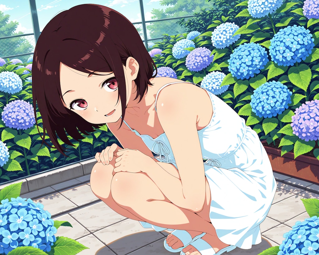 紫陽花と一緒に撮影