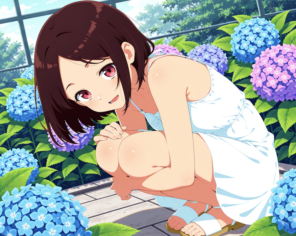 紫陽花と一緒に撮影