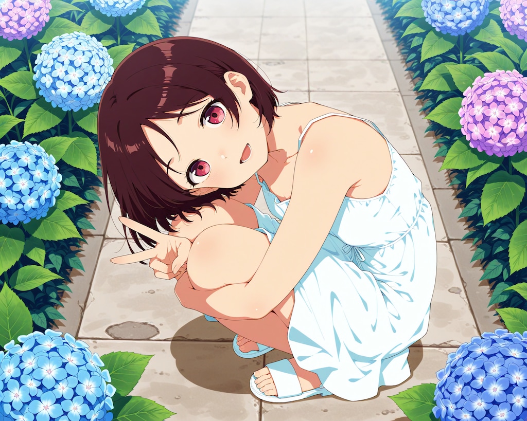 紫陽花と一緒に撮影