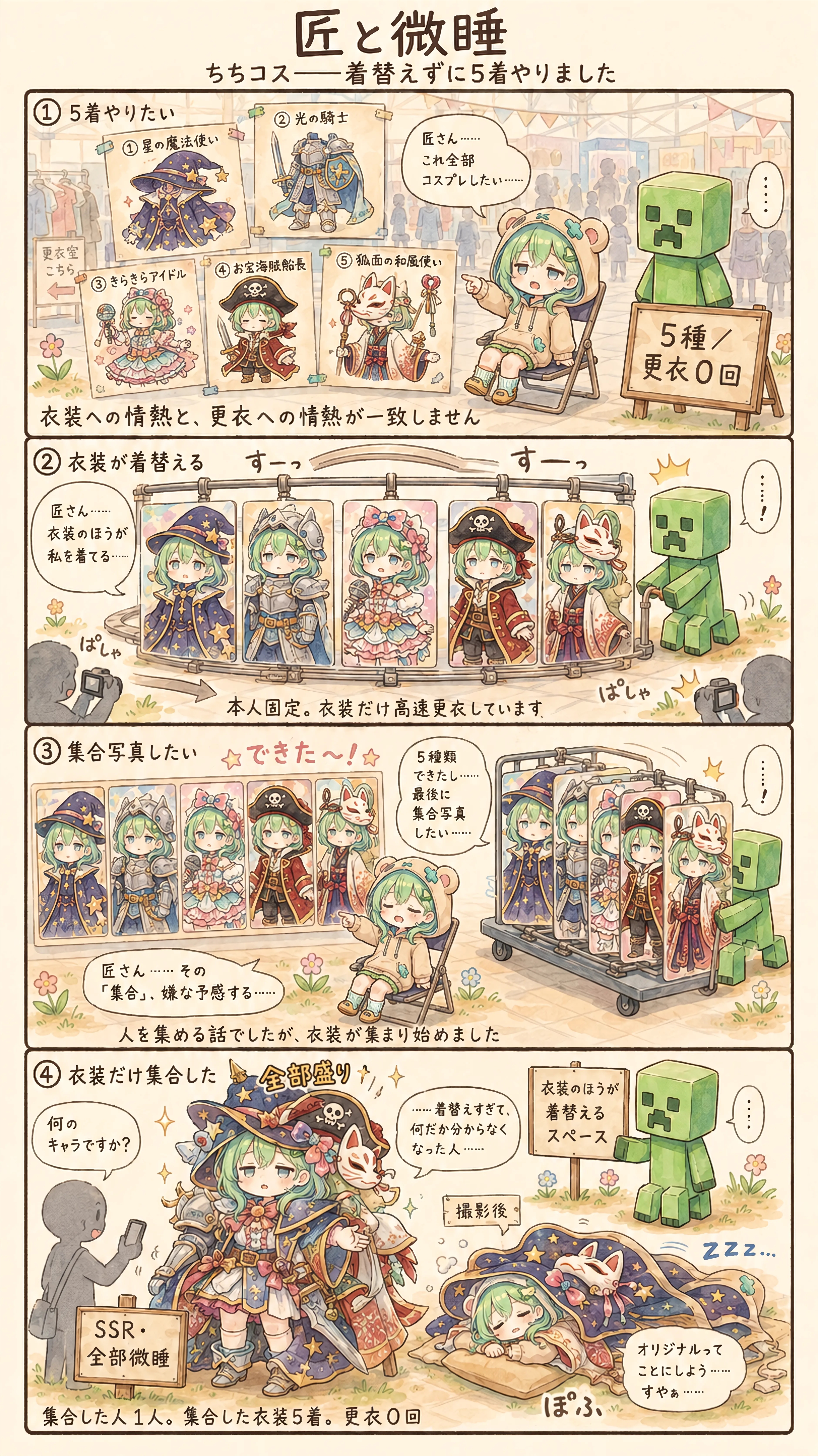 Five Costumes, One Sleepy Soul | の人気AIイラスト・グラビア