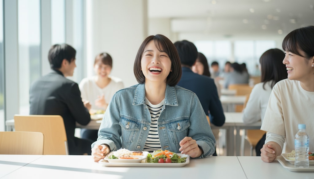 仲間と学食ランチ