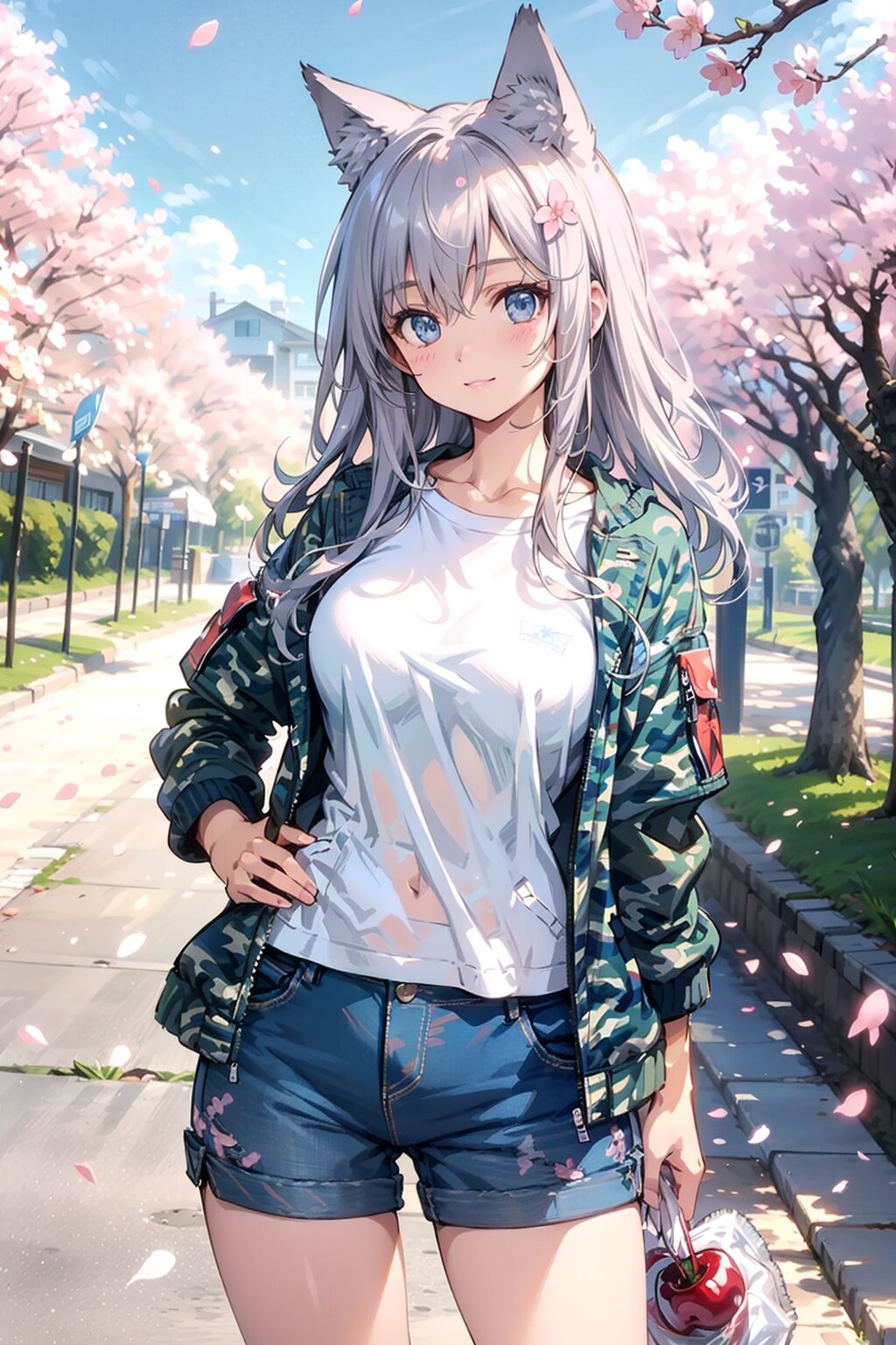 桜舞い散る中に🌸🐺