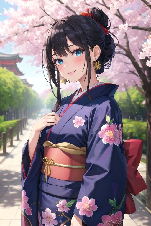 和装女子　花見