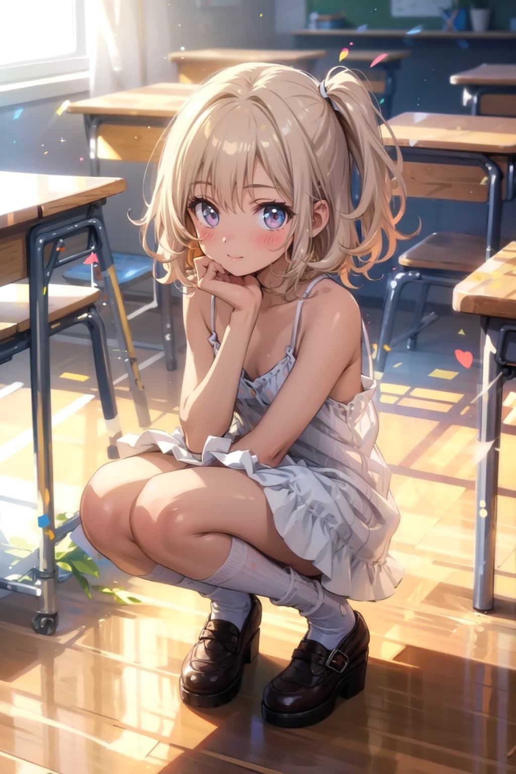 ゆるゆる白ワンピース少女@教室