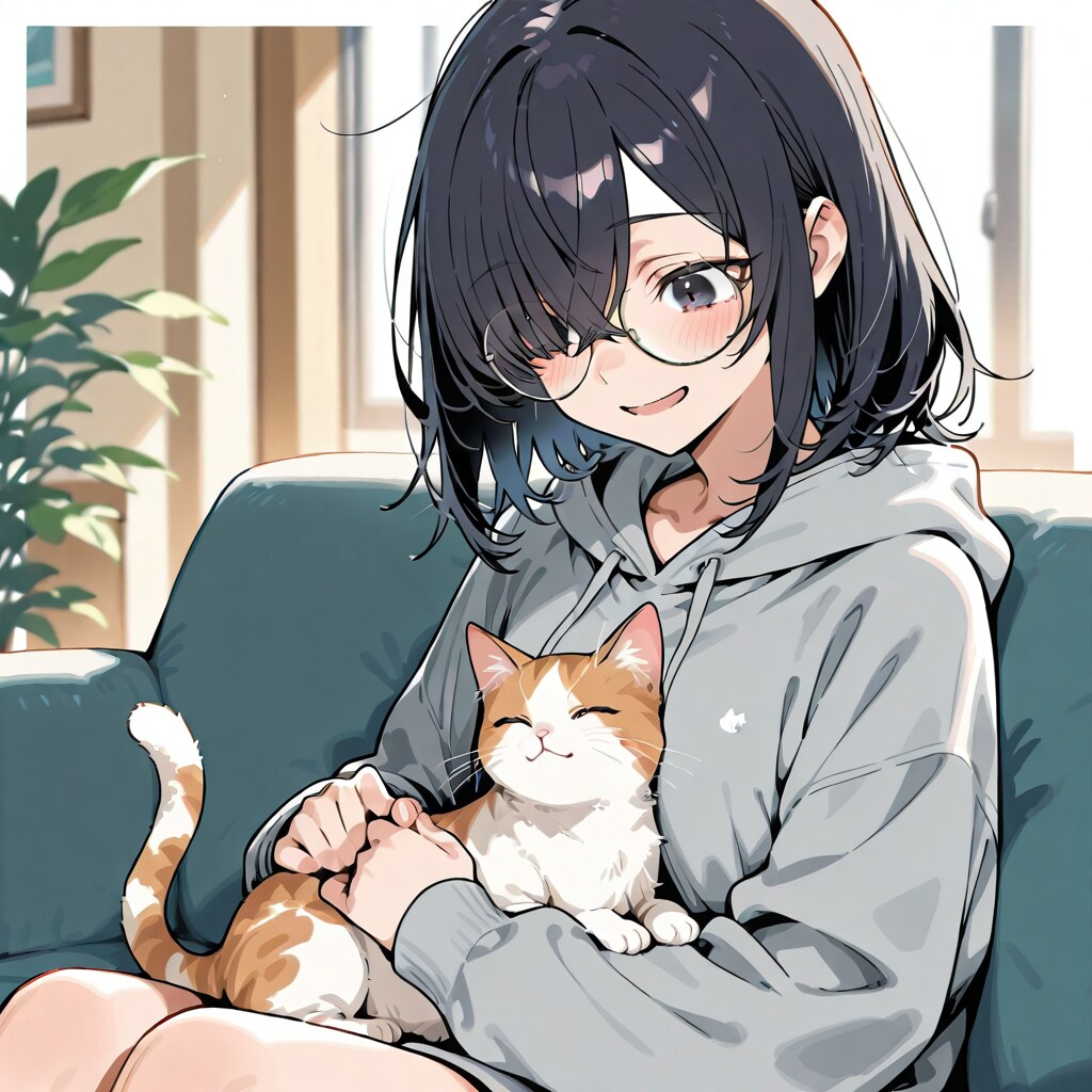 メカクレちゃんと猫。