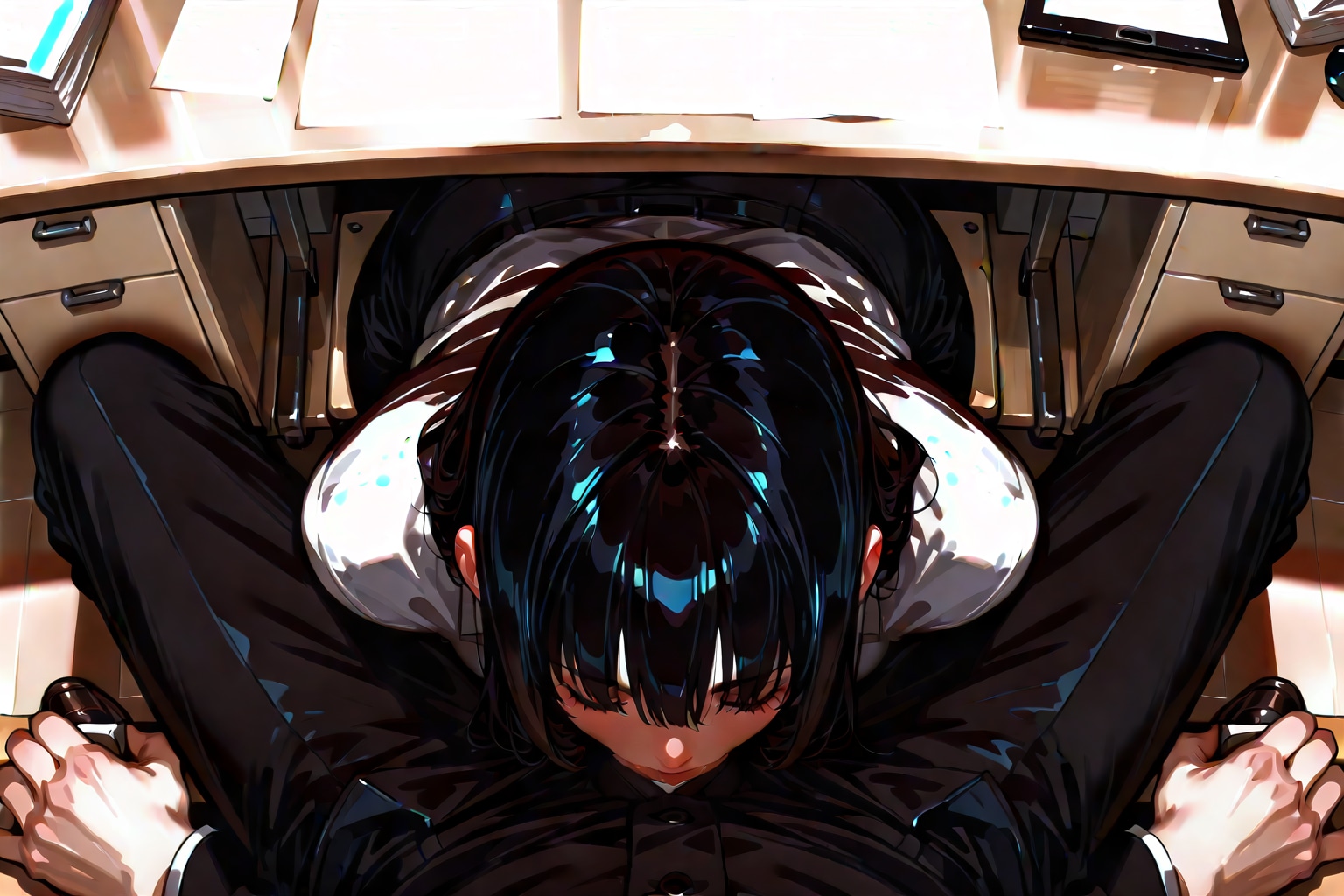 デスクの下で