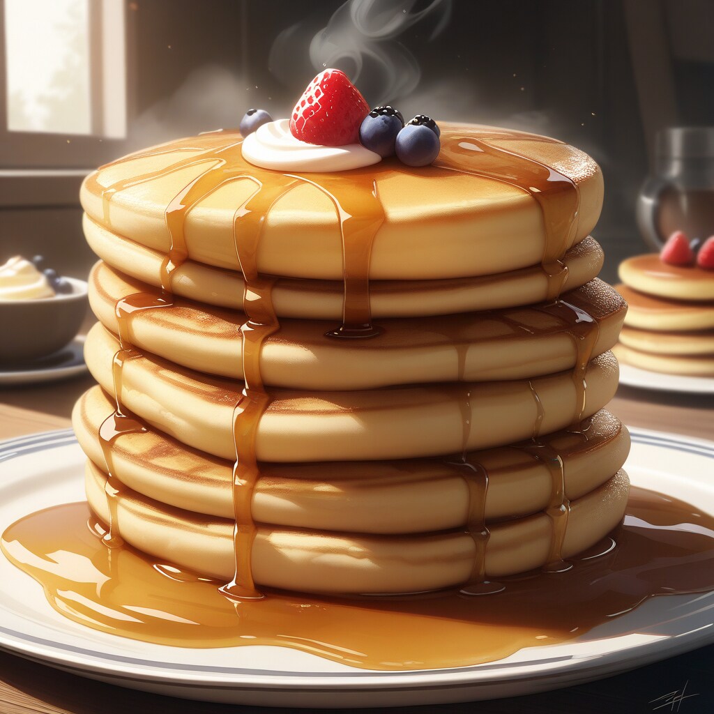 蜂蜜掛けベリー乗せ多段ホットケーキ
