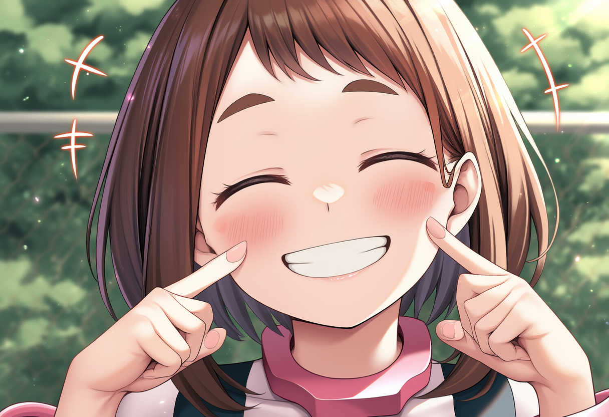 V4フル版　ヒロアカ　麗日お茶子　指で頬をつつく