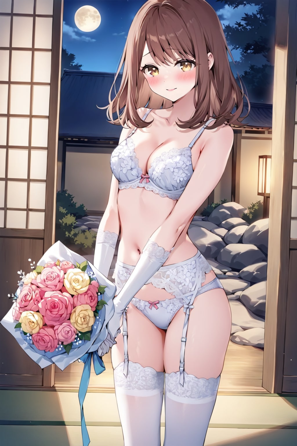 下着姿の心実とブーケ(ちちぷい版)