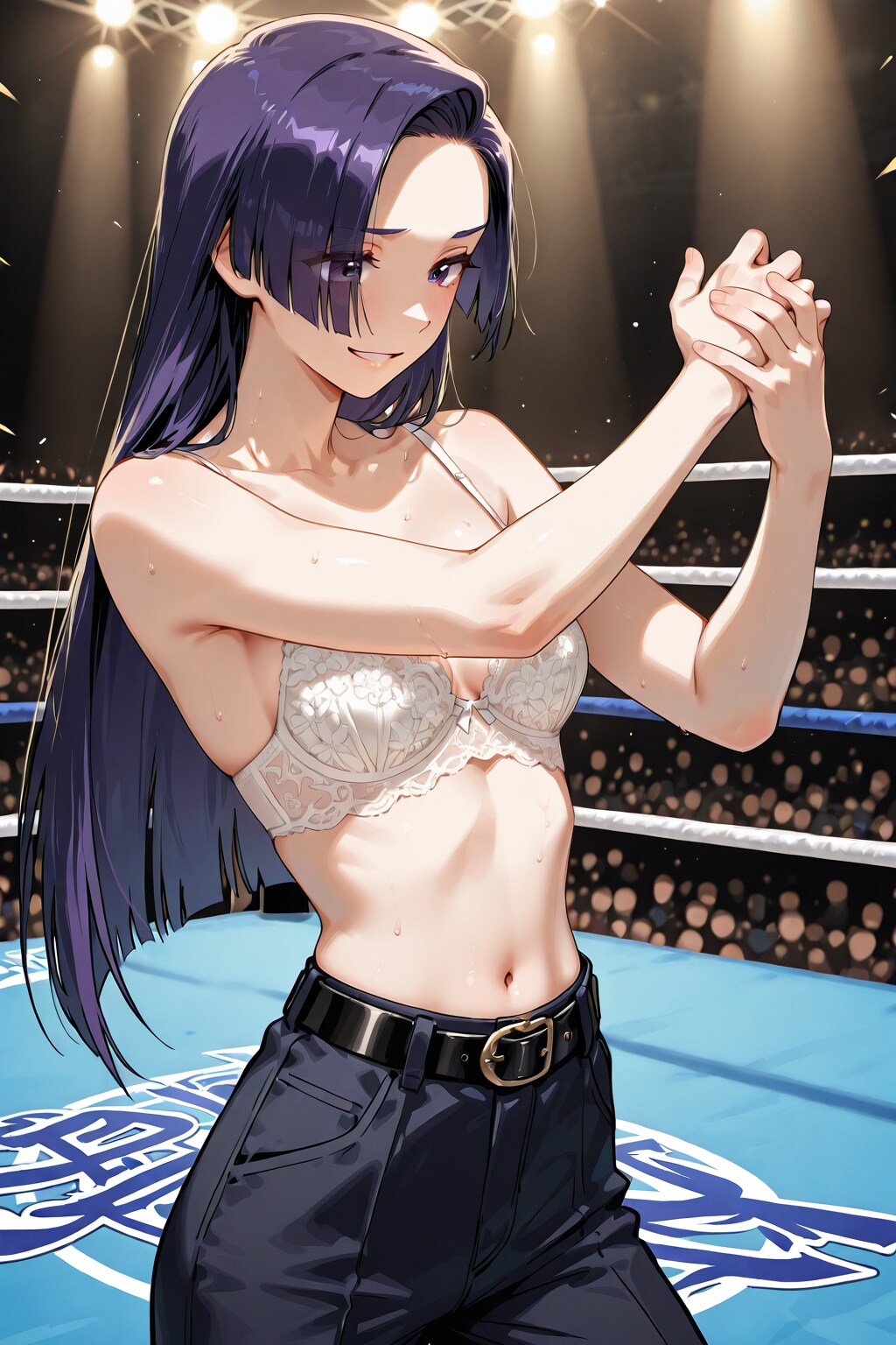 黒髪令嬢のブラ姿のプロレス