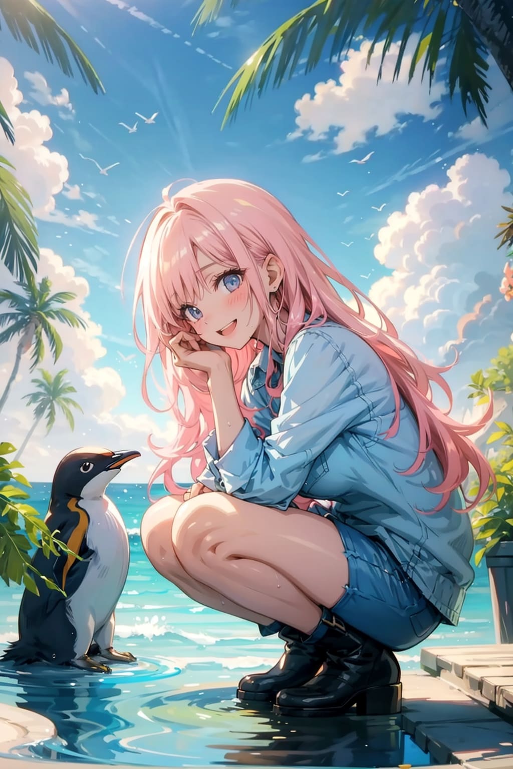 ペンギンを見る彼女