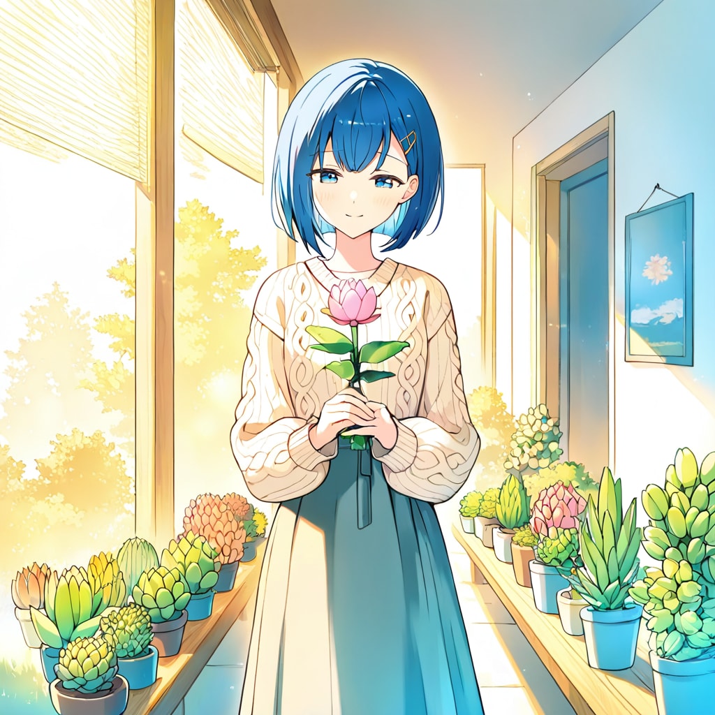 ナチュラルガールと多肉植物 | の人気AIイラスト・グラビア