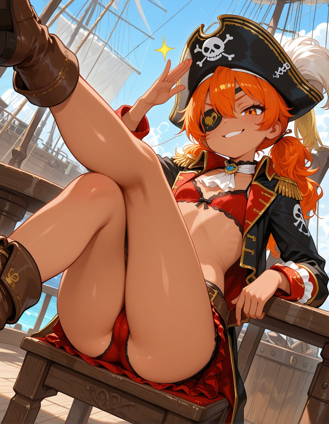 海賊ちーちゃんで赤いおパンツ︎💕︎   (ᯣ-ᯣ)