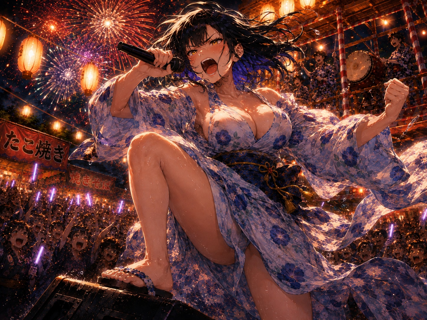 夏祭りライブの歌姫と花火2