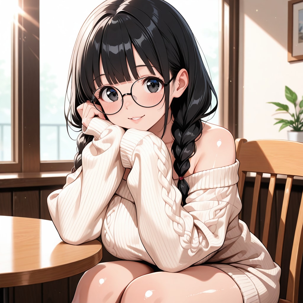 カフェとニットと肩