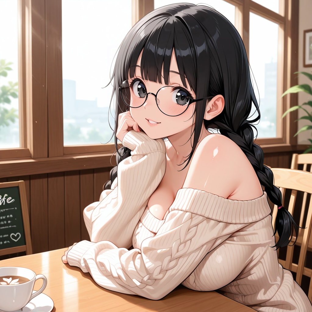 カフェとニットと肩 | の人気AIイラスト・グラビア