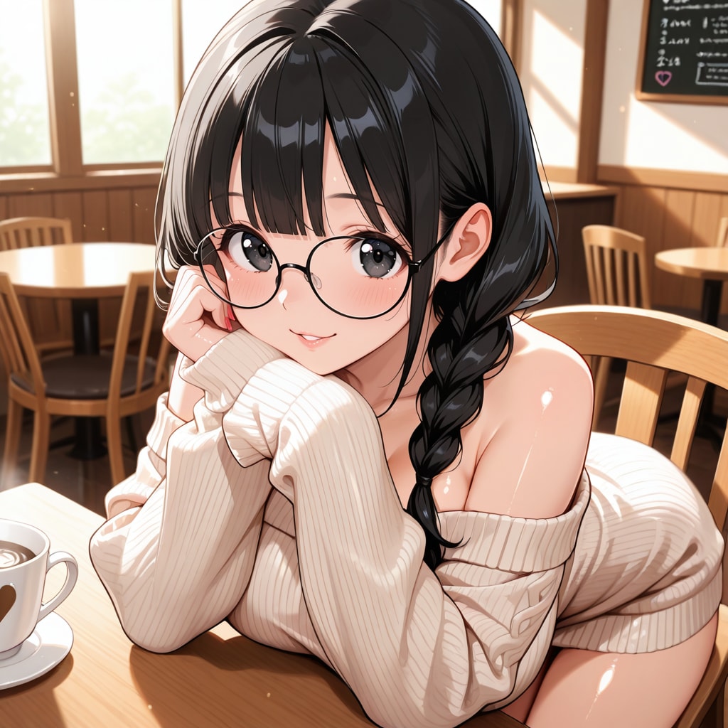 カフェとニットと肩