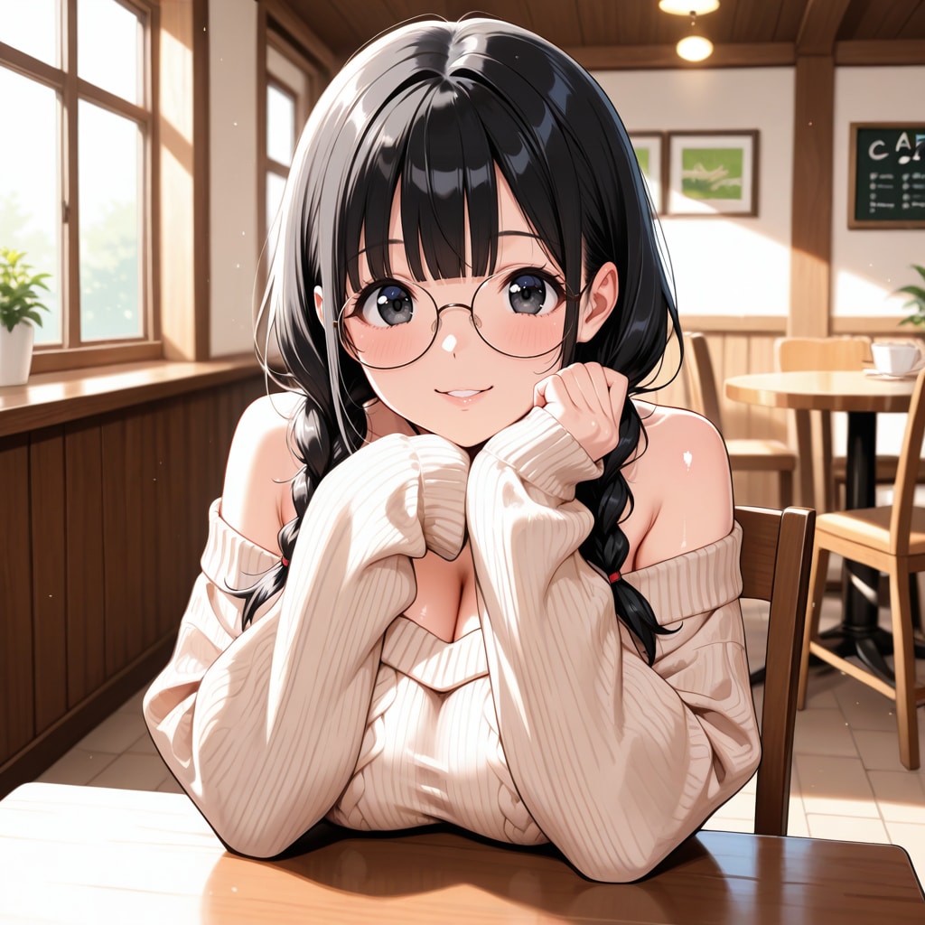 カフェとニットと肩