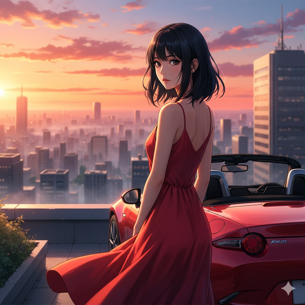 女性と車