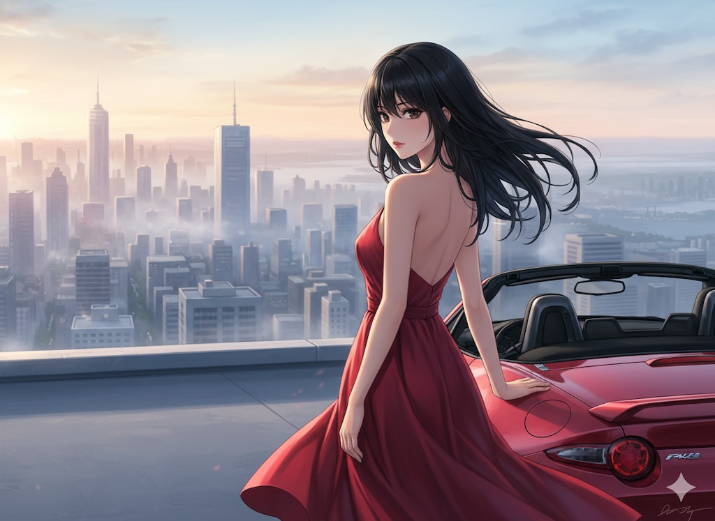 女性と車