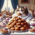 アニメ＆油絵風、ホワイトデーに大量のお返し本命クッキーの山を食べる猫ティータイム 6枚目