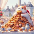 アニメ＆油絵風、ホワイトデーに大量のお返し本命クッキーの山を食べる猫ティータイム 2枚目