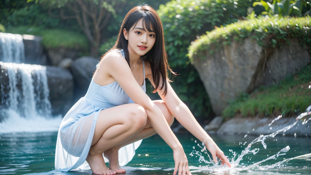 Lina plays with water