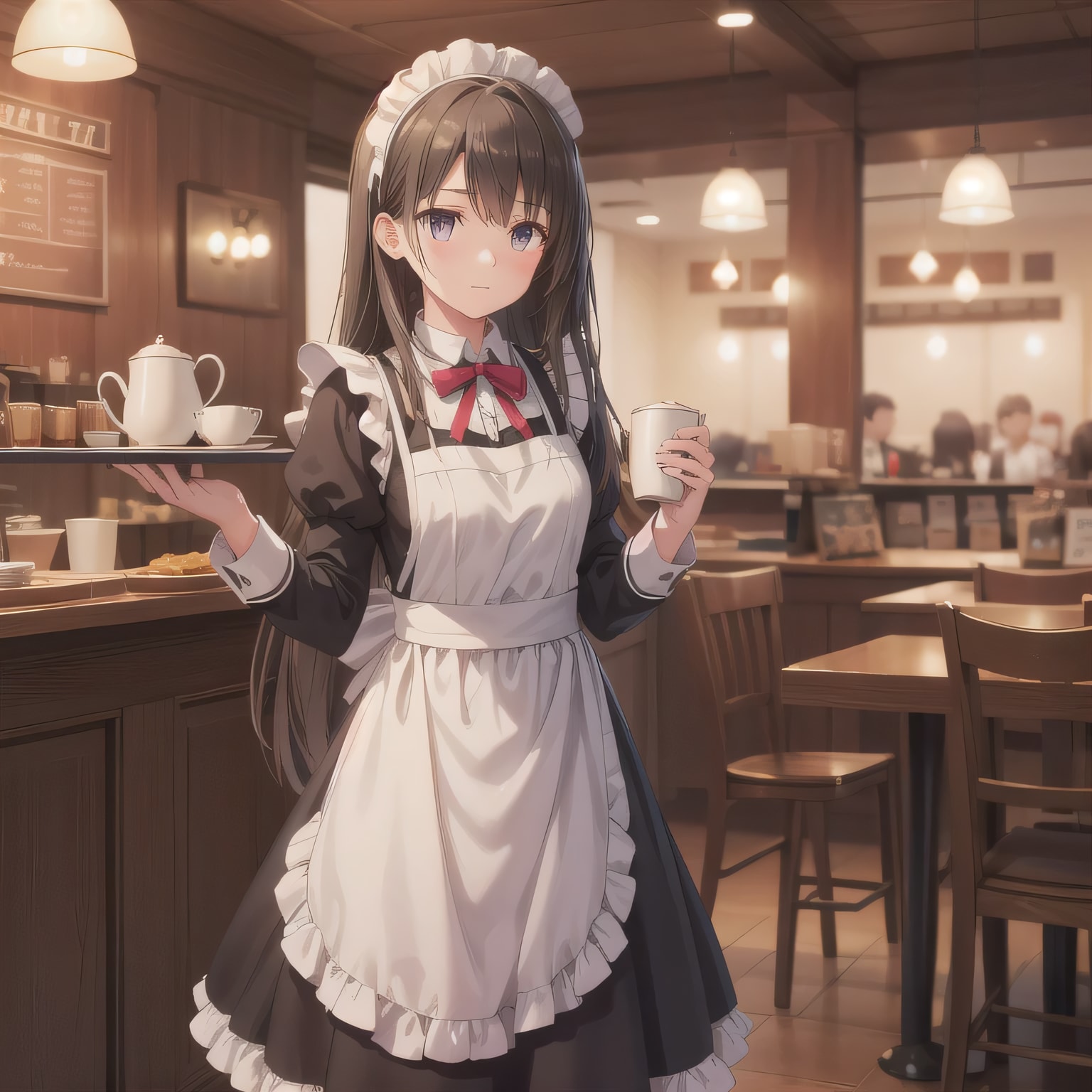 黒髪ロングでカフェの少女２３ | の人気AIイラスト・グラビア