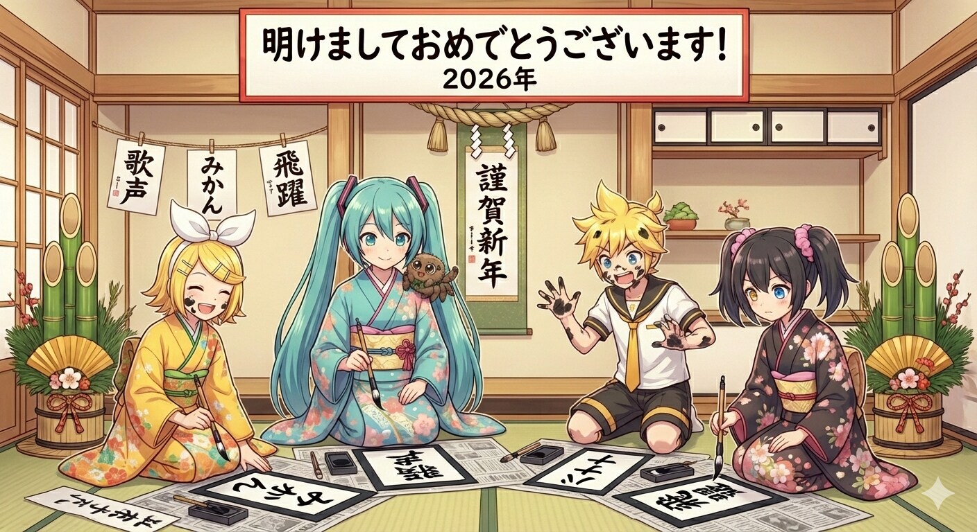 ミクさん皆で書き初め