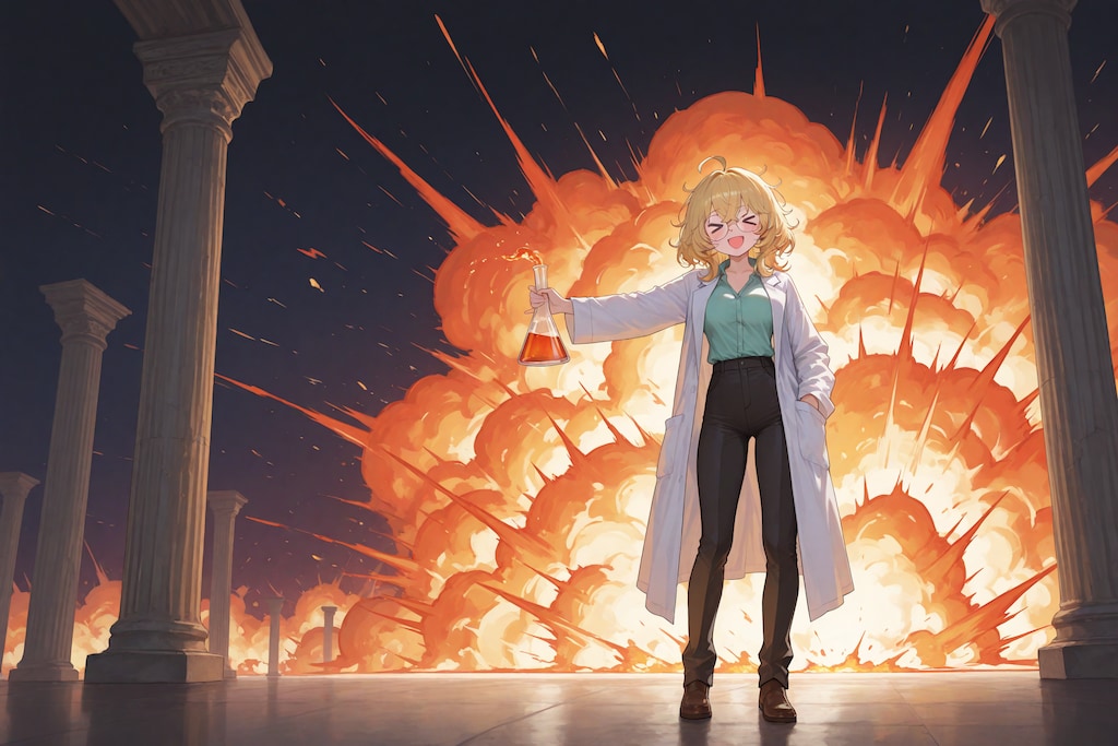 爆発の威力を増した怪しい薬の実験