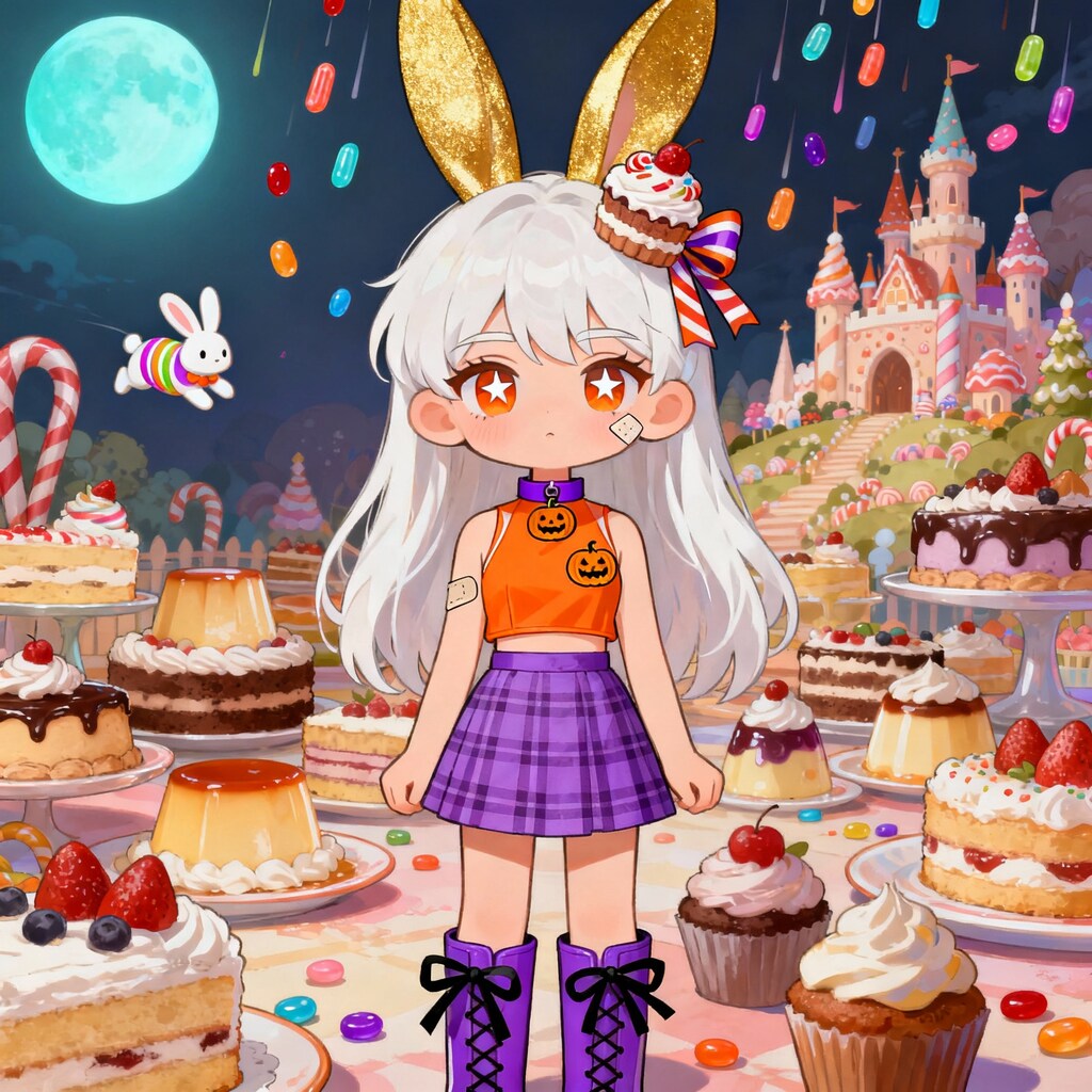課金して伝説のウサ耳を手に入れたお菓子世界で暮らすハロウィンが大好きな少女