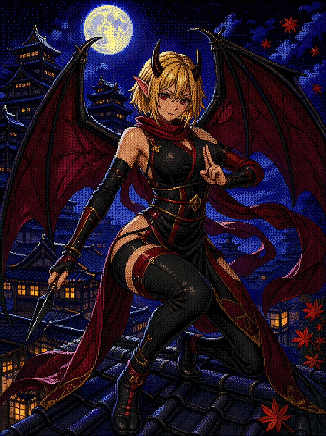 16bitのクノイチ悪魔娘 | の人気AIイラスト・グラビア