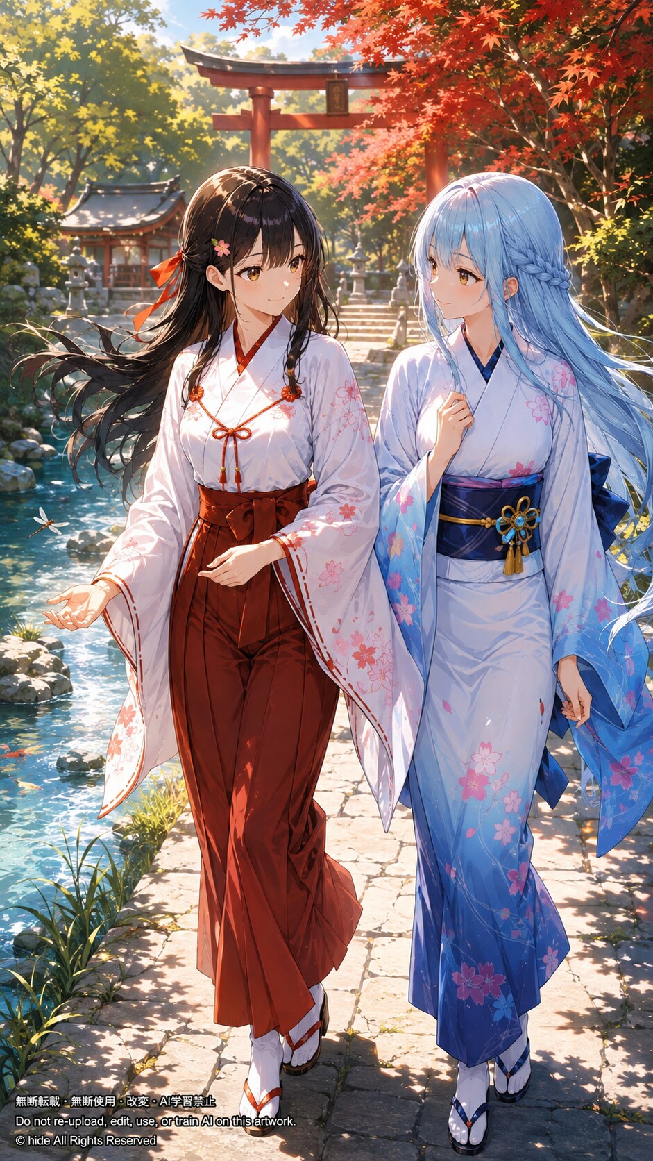🍁 神楽さんとサラスヴァティさん、秋の水辺で | の人気AIイラスト・グラビア