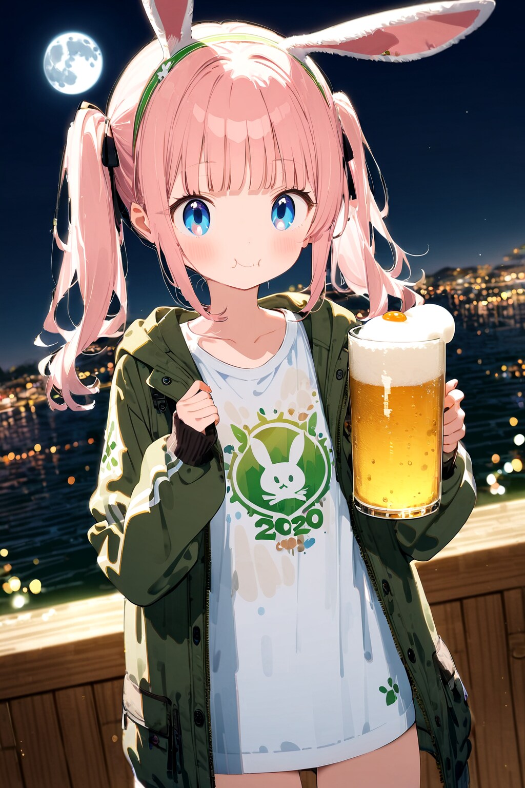 月見ビールを飲むタマダネギカちゃん 『天に向かってタマネギを！』 | の人気AIイラスト・グラビア