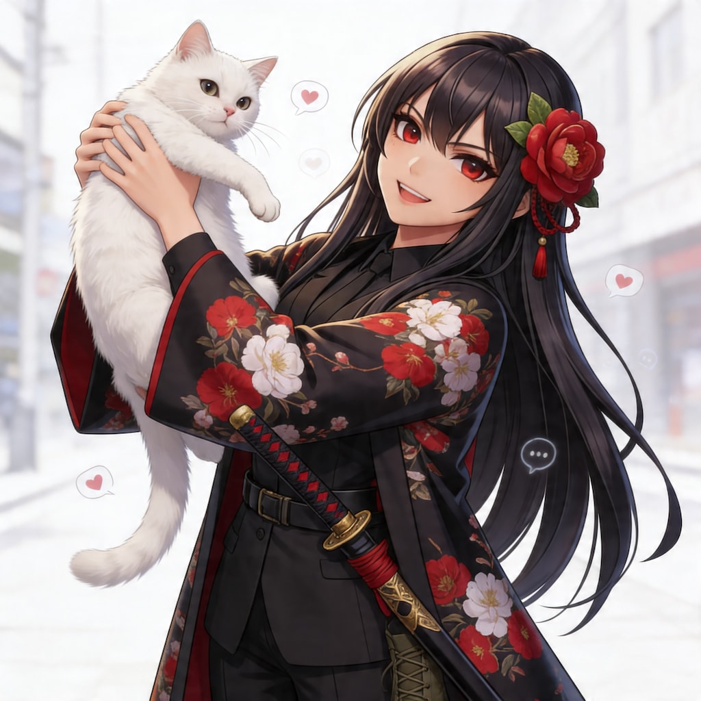 白猫とツバキ