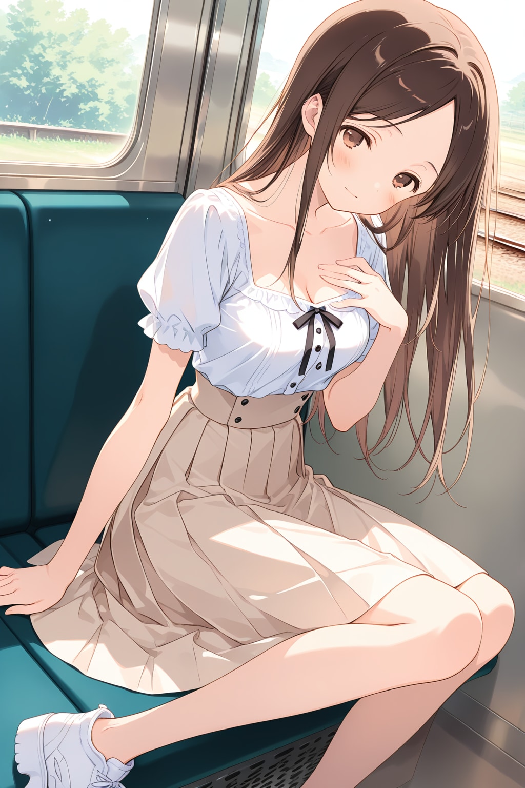 ある日の電車で『荷物大変そうですね。よかったら、隣どうぞ？』 | の人気AIイラスト・グラビア