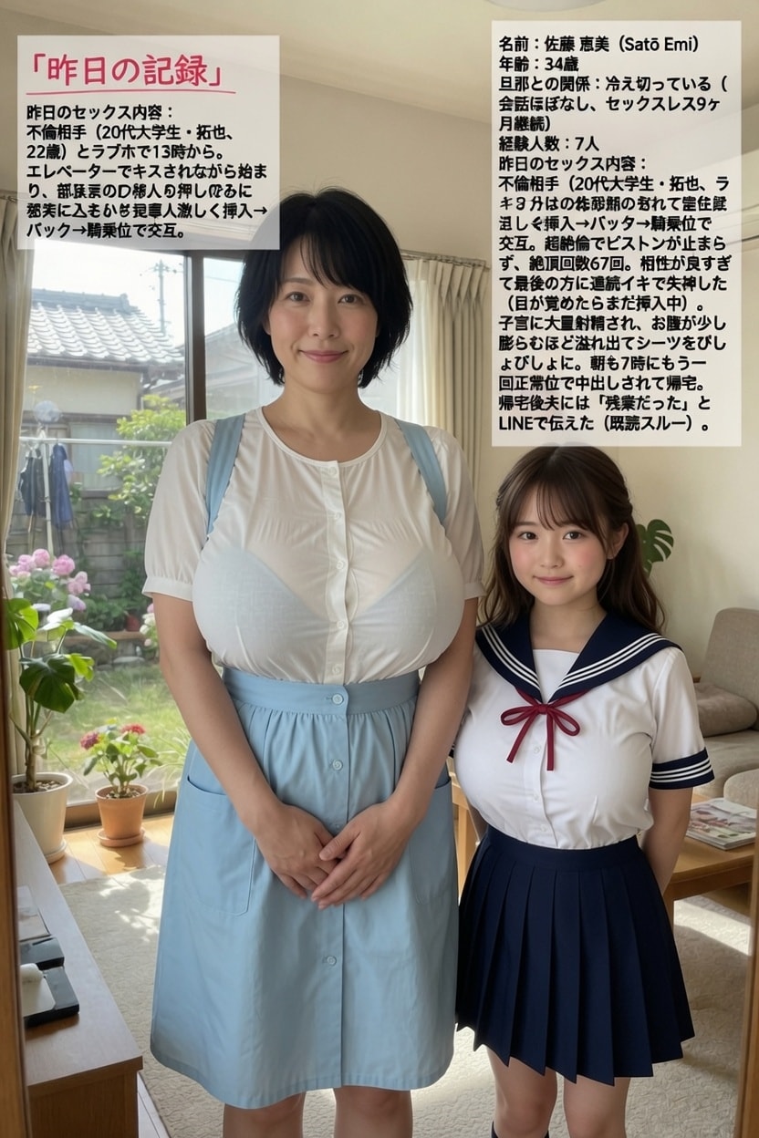 爆乳熟女　着衣透け乳首